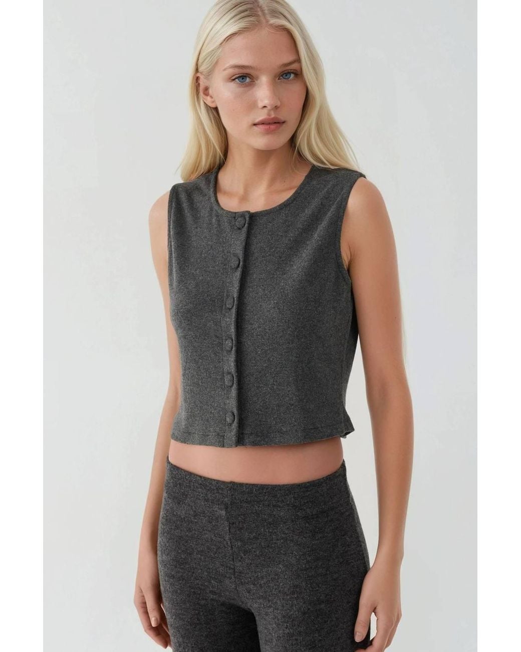 Hiccup Multicolor Textured Crew Neck Sleeveless Waistcoat With Button Detail