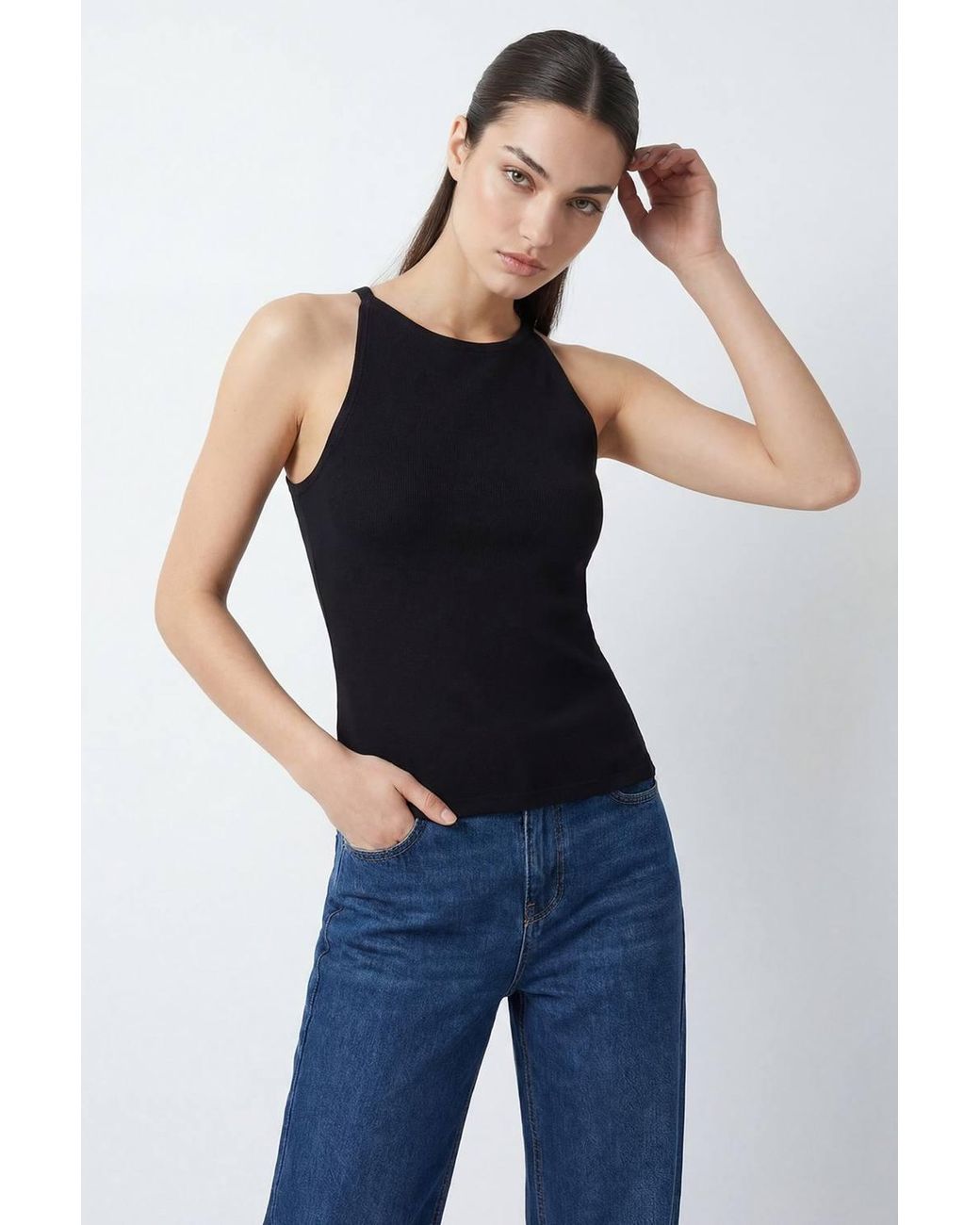 Bigdart Blue Ribbed Sleeveless Crew Neck Tank Top