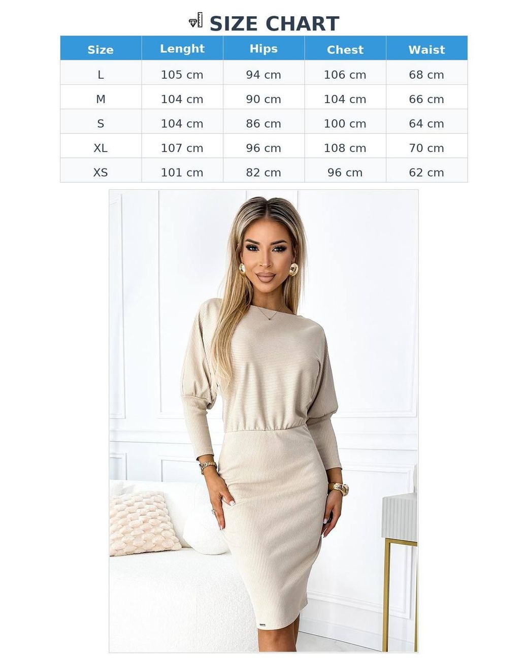 KDMD White Striped Ribbed Sleeve Elastic Dress
