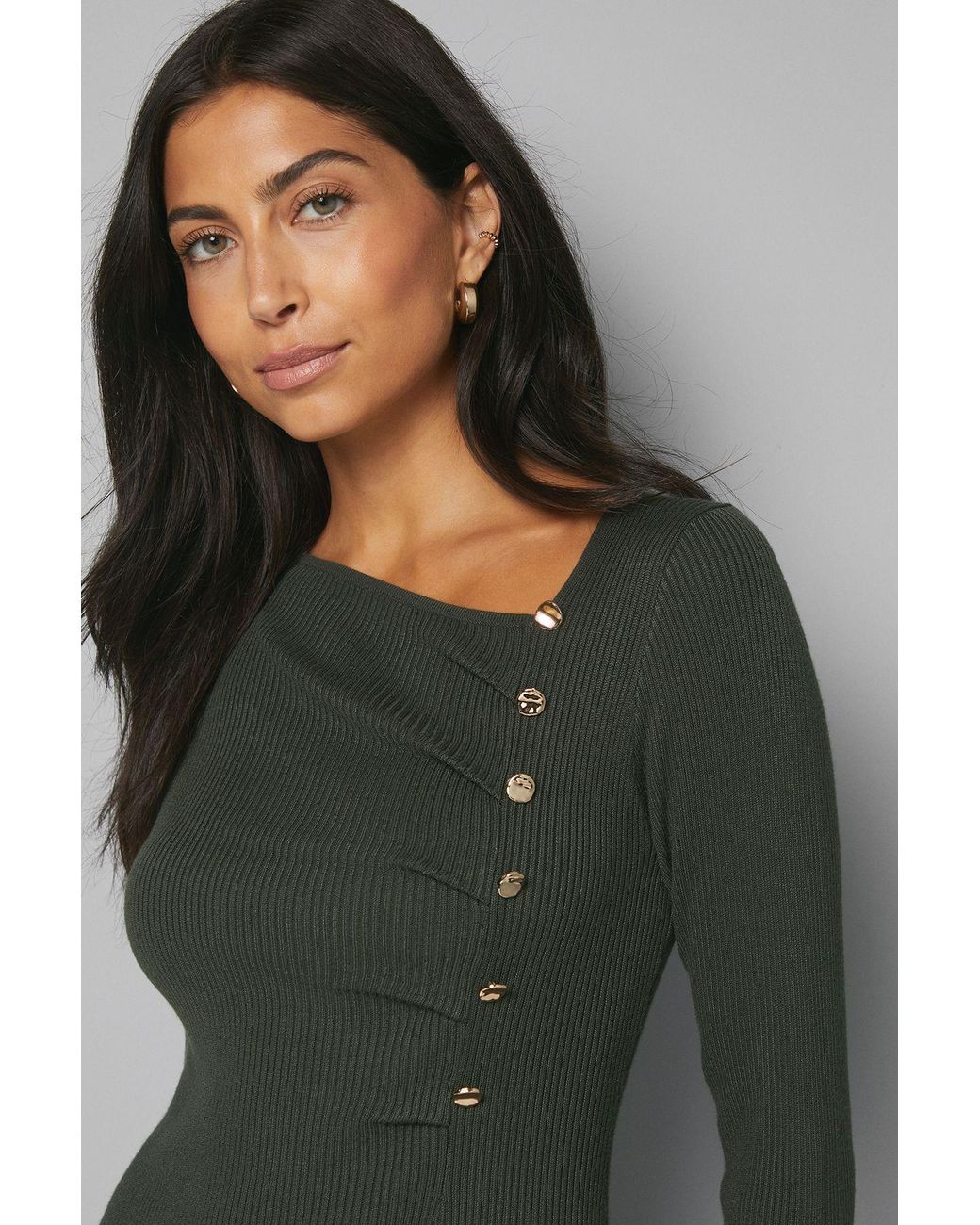 Wallis Green Colour Block Asymmetric Knitted Dress