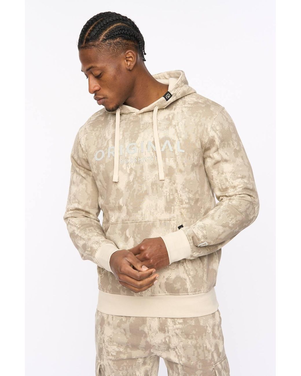 Crosshatch Natural Bardon Hoodie With High Build Graphics for men