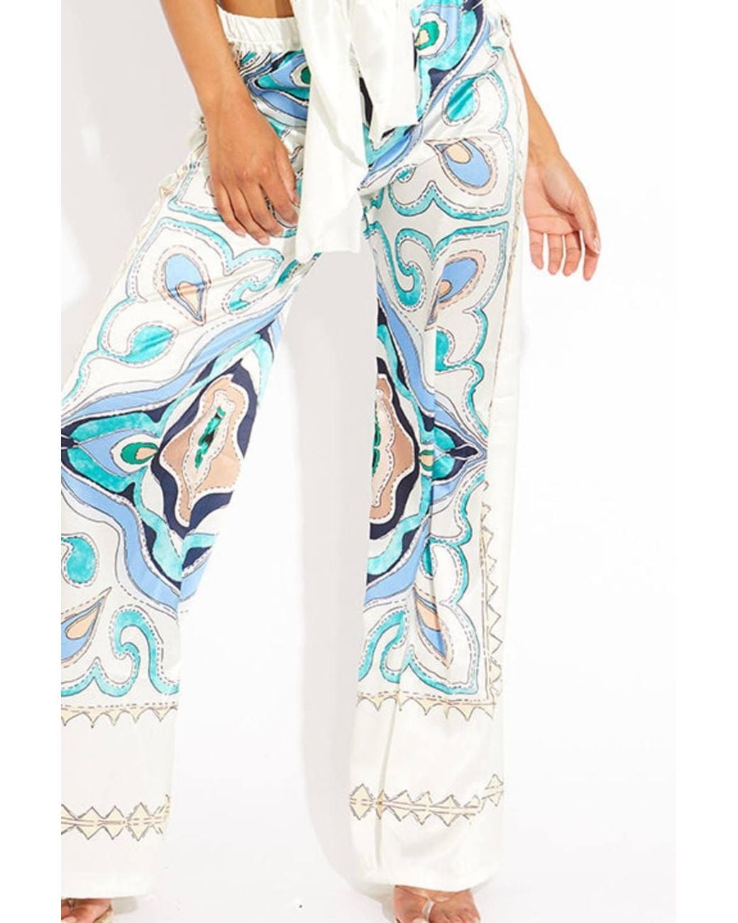 Stylewise Blue Printed Satin Oversized Blouse