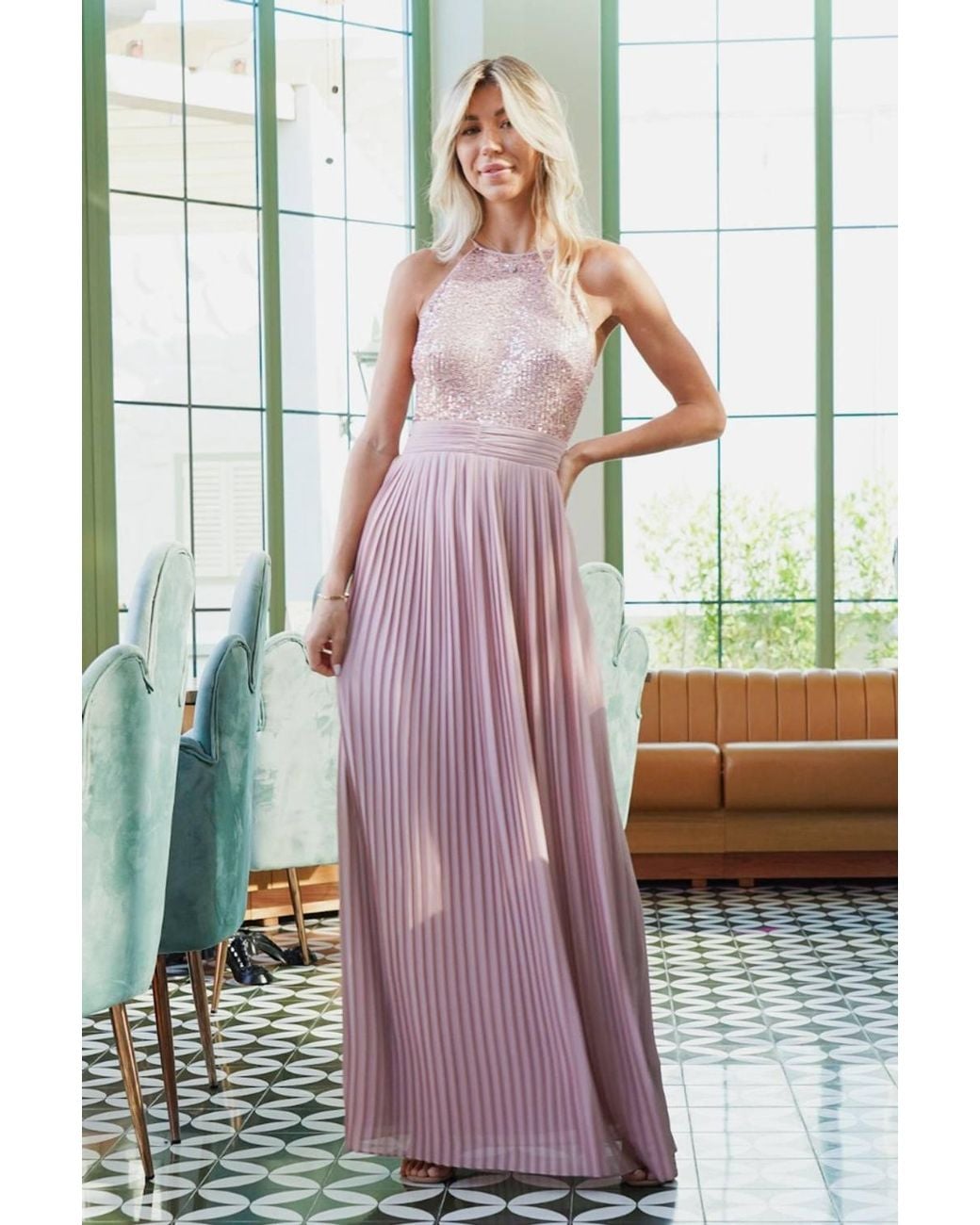 TFNC London Pink Serene Sequin Mauve Maxi Dress