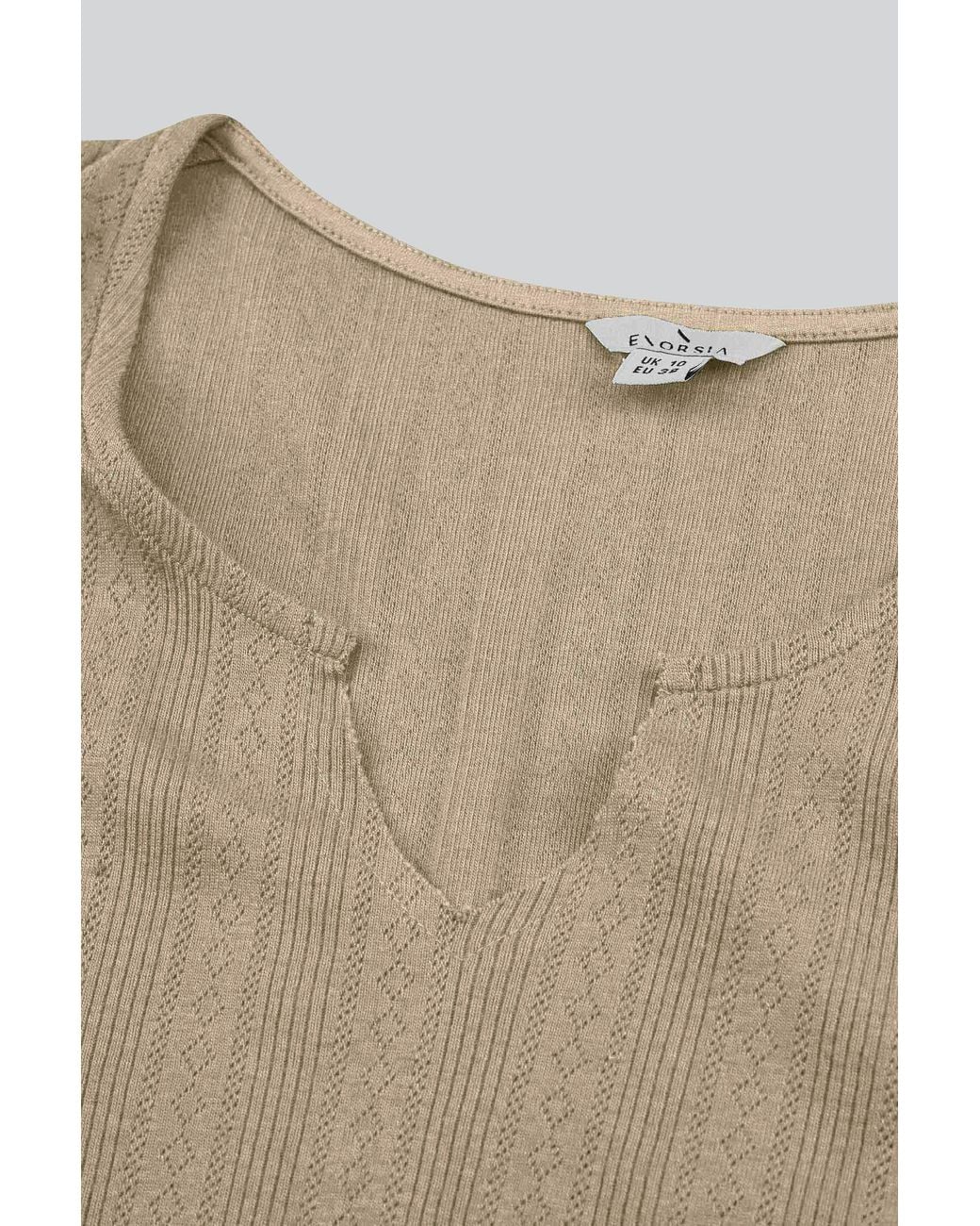 Enorsia Natural Textured Sleeveless V-Neck Tank Top