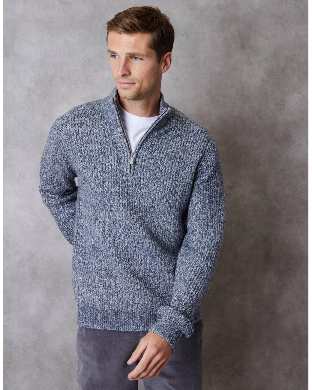 Threadbare Blue Knitted Quarter Zip Jumper for men