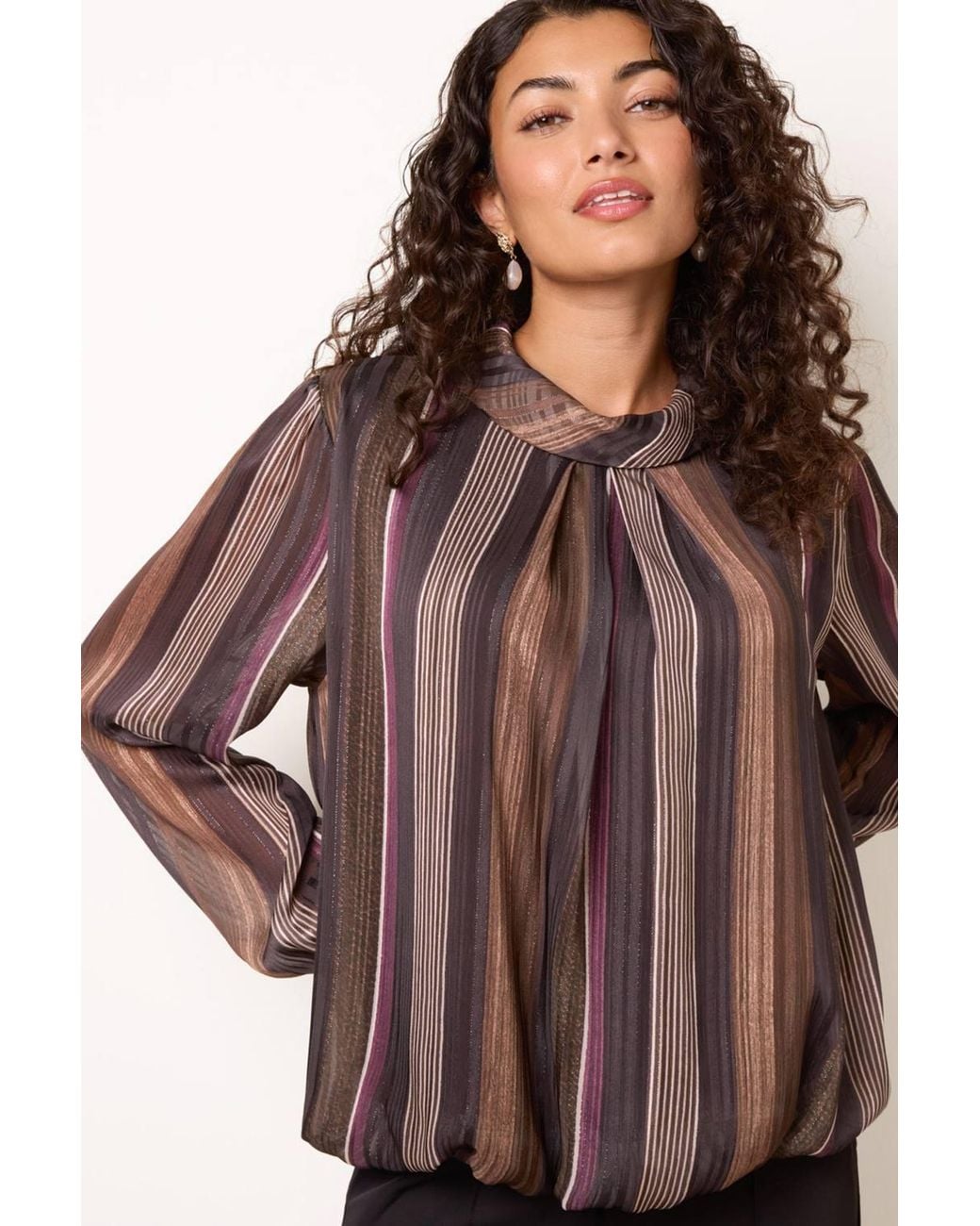 Blue Vanilla Brown Long Sleeve Collar Blouse