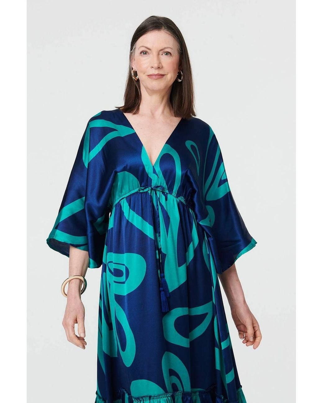 Izabel London Blue Abstract Relaxed 3/4 Sleeve Maxi Dress