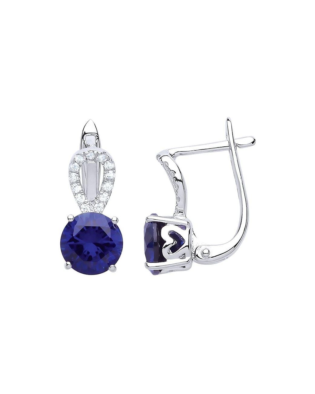 Jewelco London Blue Cz Teardrop Halo Solitaire Drop Earrings
