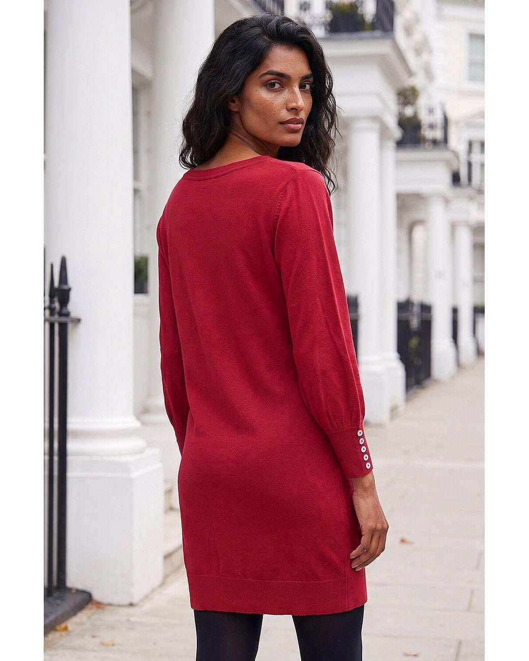 Roman Red Button Detail Slash Neck Knitted Stretch Dress
