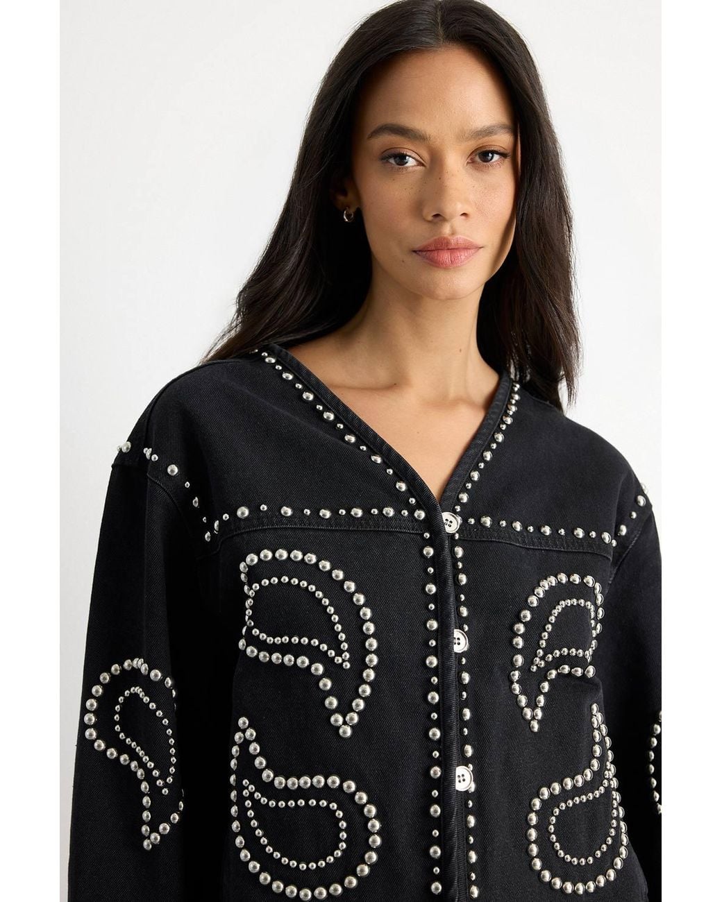 Warehouse Black Paisley Embellished Denim Jacket