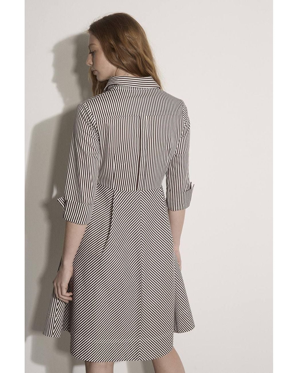 Apricot Brown Cotton Blend Stripe Shirt Mini Dress