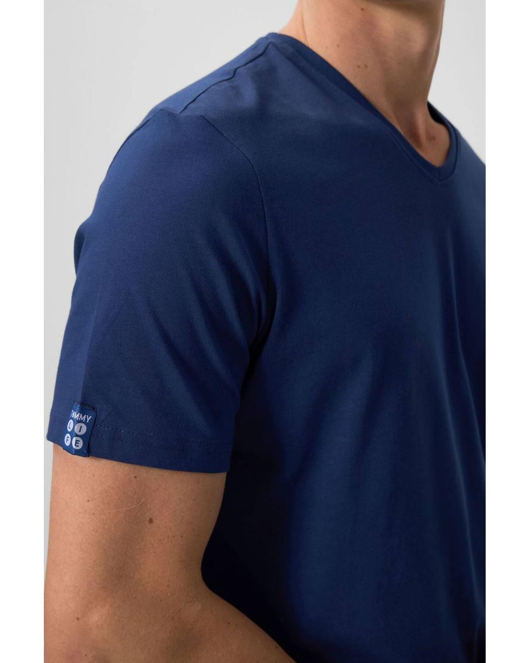 TOMMY LIFE Blue V-Neck Short Sleeve T-Shirt for men