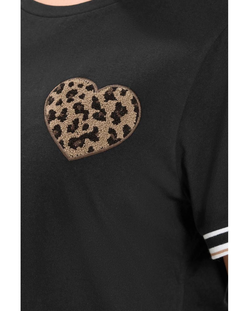 Yours Black Boucle Leopard Heart Tee