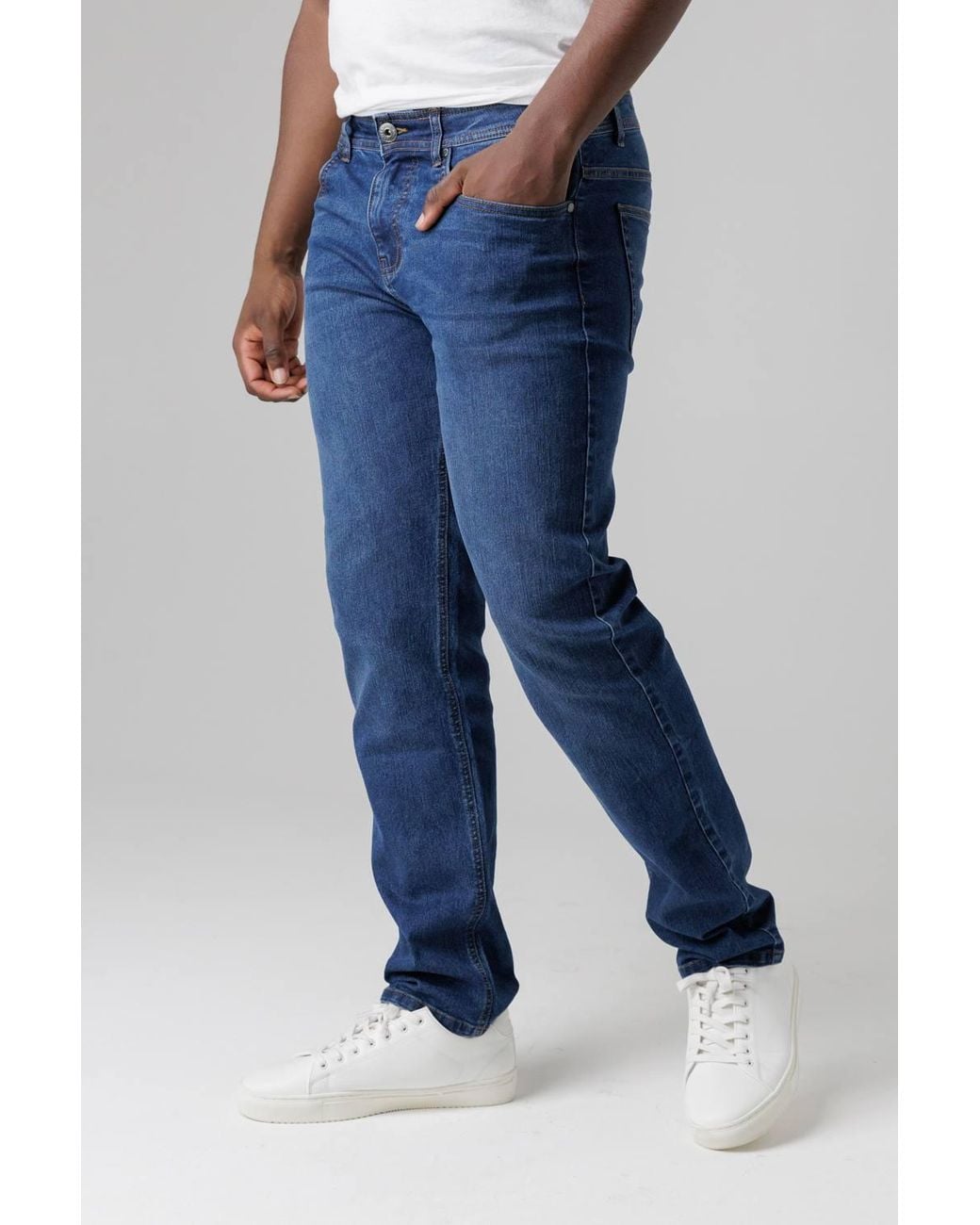 Tokyo Laundry Blue Straight Fit Cotton Blend Jeans for men