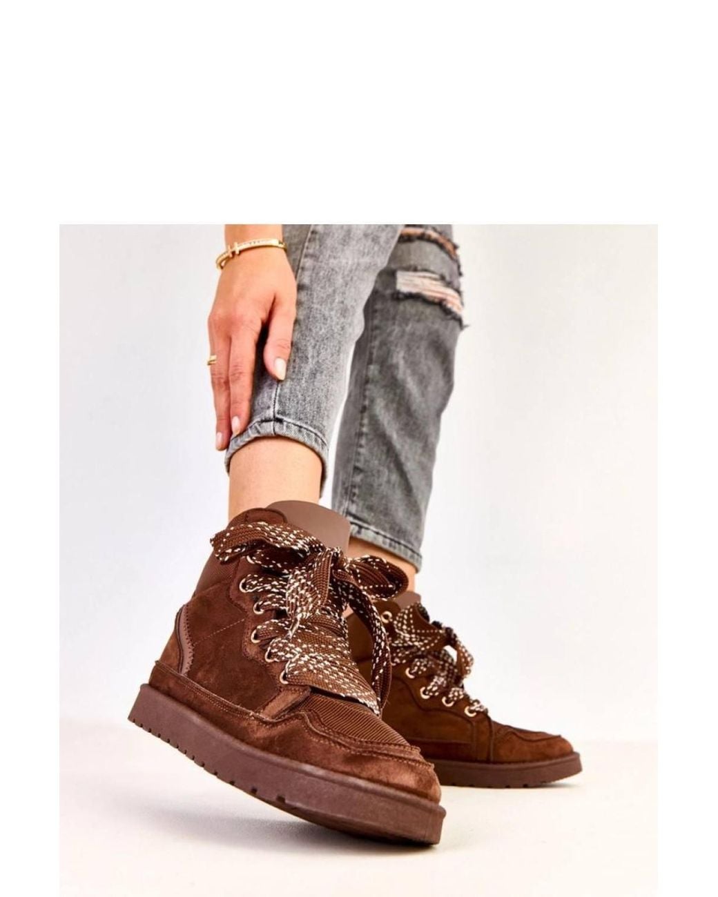 Love Lace Brown Sport Shoes Suede Look Platform Trainers With Comfort Insole
