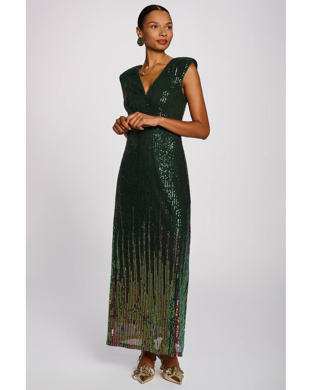 Jolie Moi Green Multi-Tone Patterned Sequin Maxi Dress