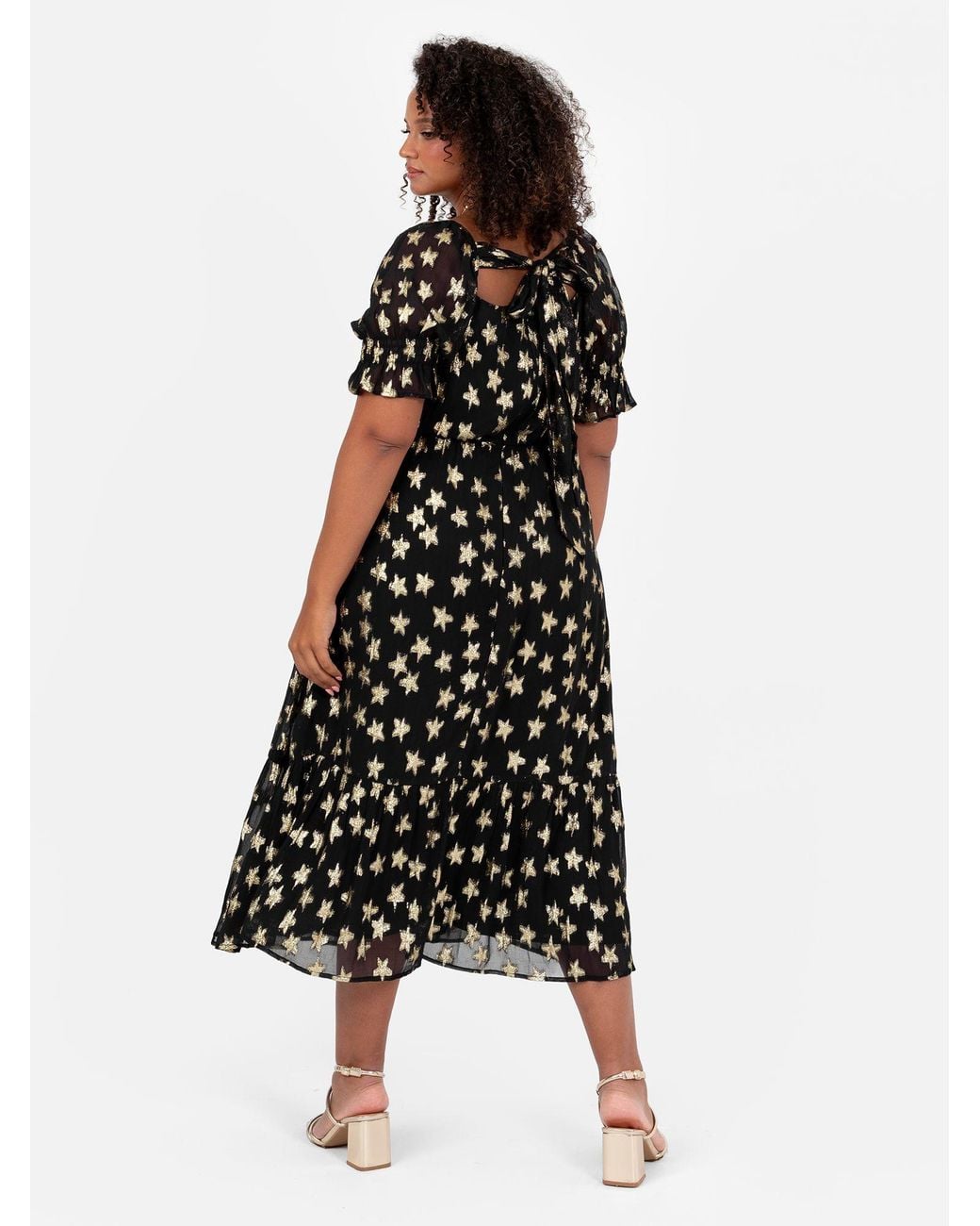 Lovedrobe Black Starry Square Neck Midi Dress