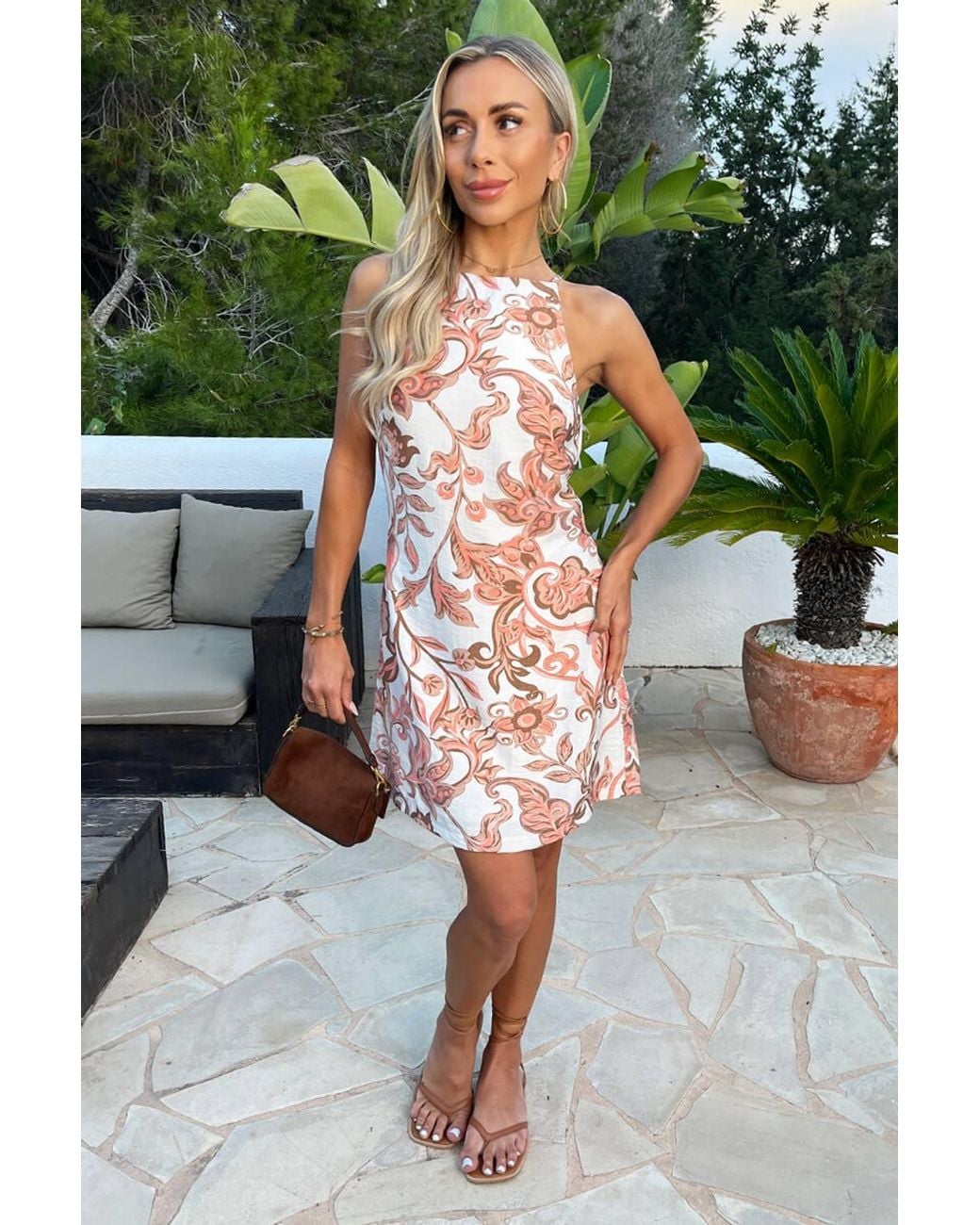 AX Paris Green Multi Boho Floral Print Racer Neck Slip Mini Dress