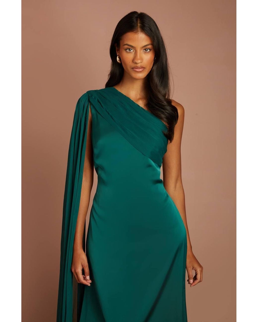 Coast Blue Petite Satin One Shoulder Chiffon Drape Maxi Dress