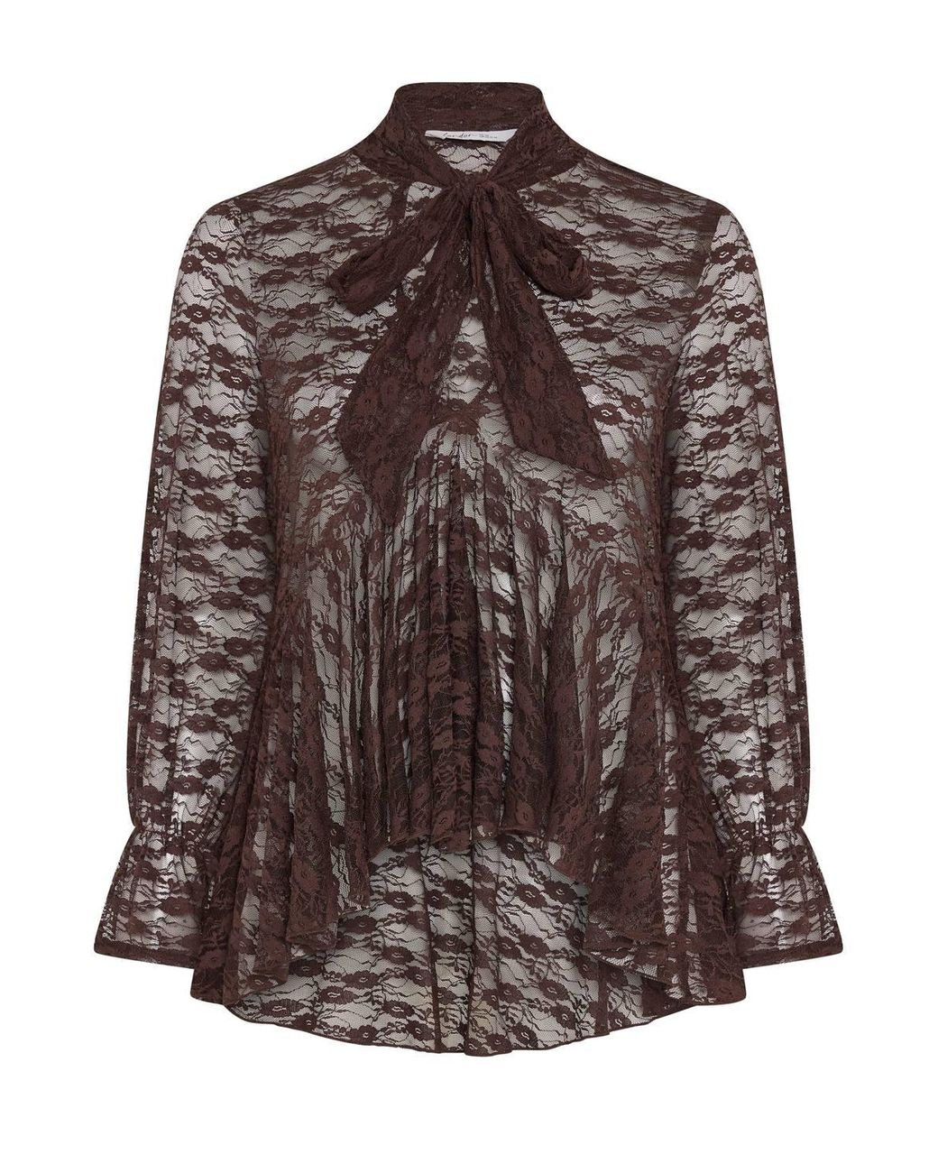Yours Brown Flared Lace Peplum Tie Neck Blouse