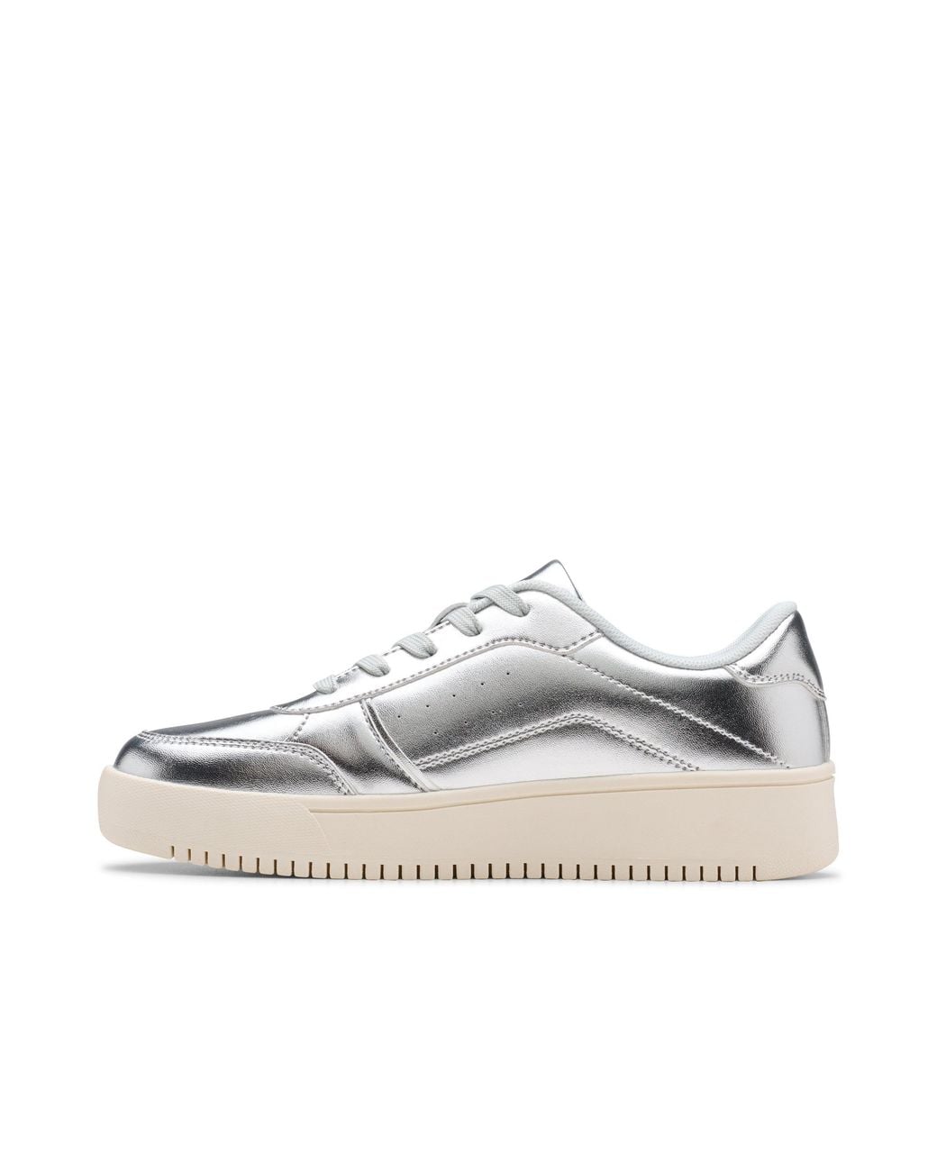 Clarks White Barley Step Youth Metallic Trainers, Lace Up