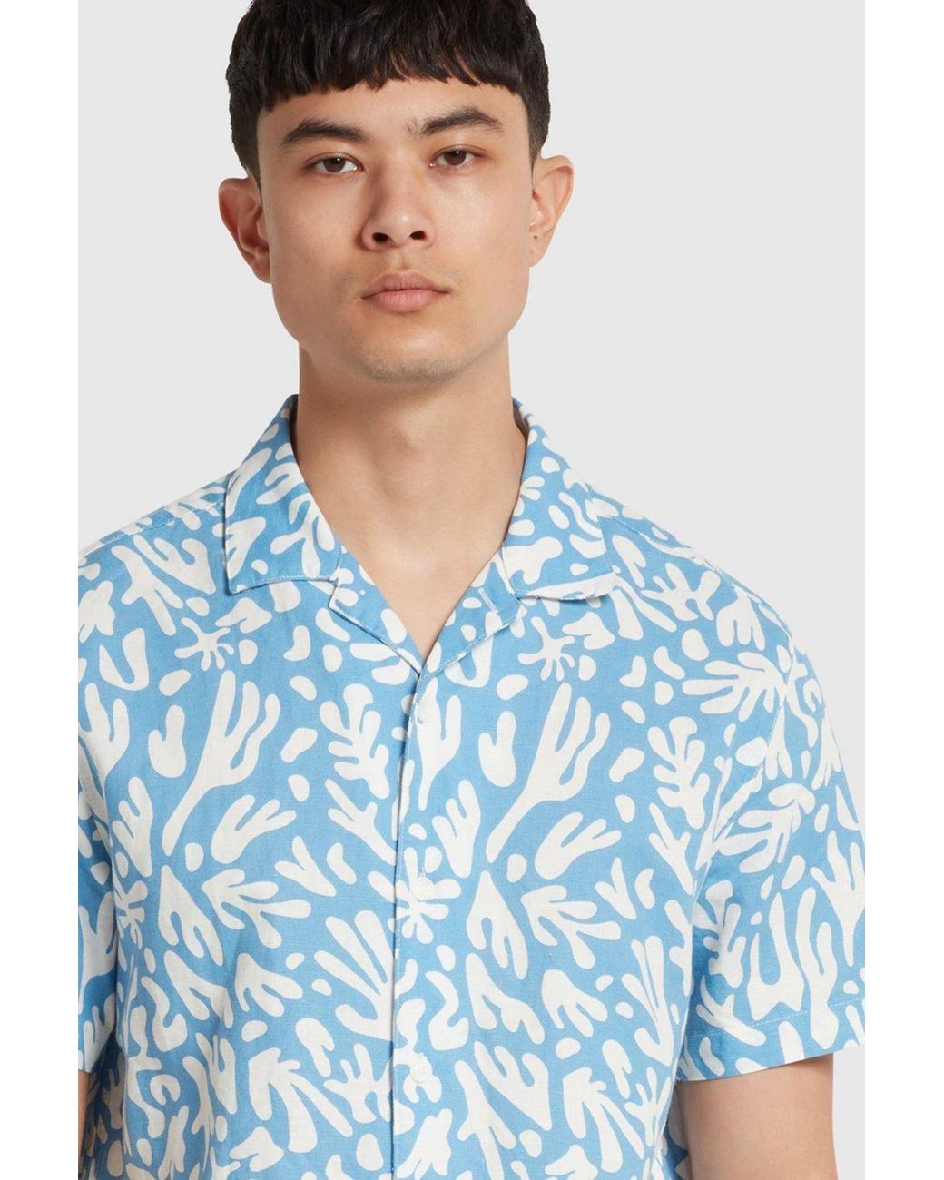 Farah Blue Saunders Short Sleeve Revere Shirt for men