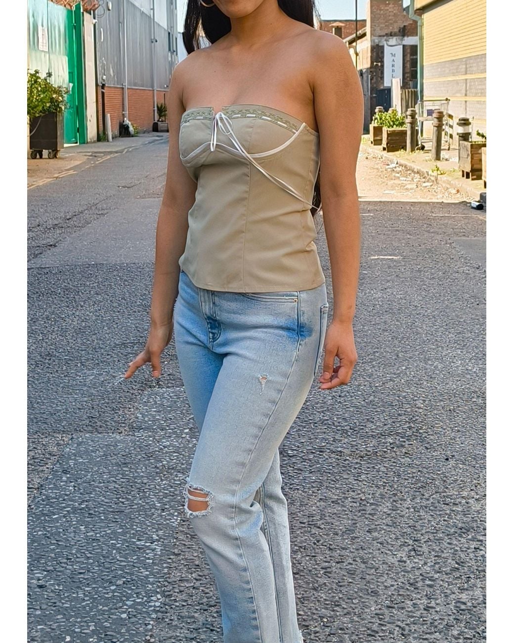 Gini London Gray Sage Tall Mono Bow Corset Top Sage