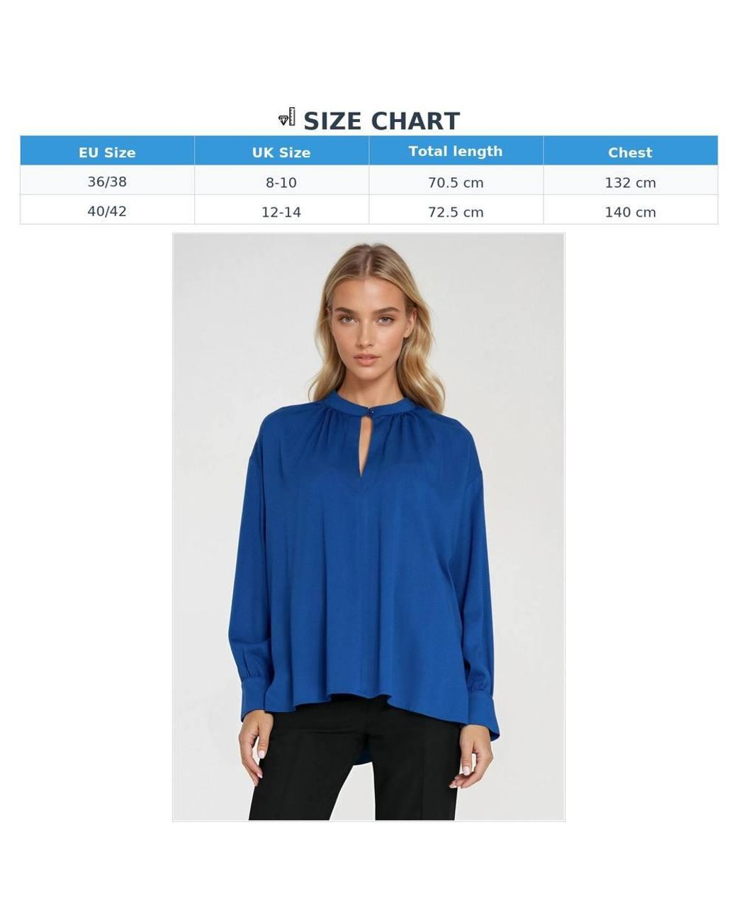 Love Lace Blue Viscose Oversized Long Sleeve Blouse With Buttons