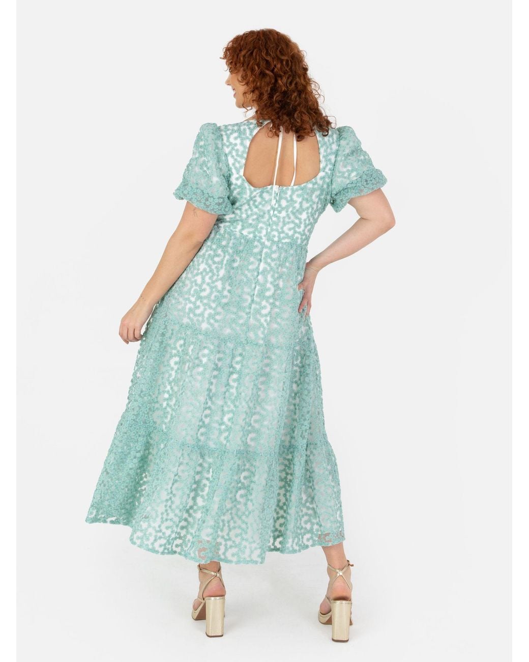 Maya Deluxe Blue Embroidered Open Back Midi Dress