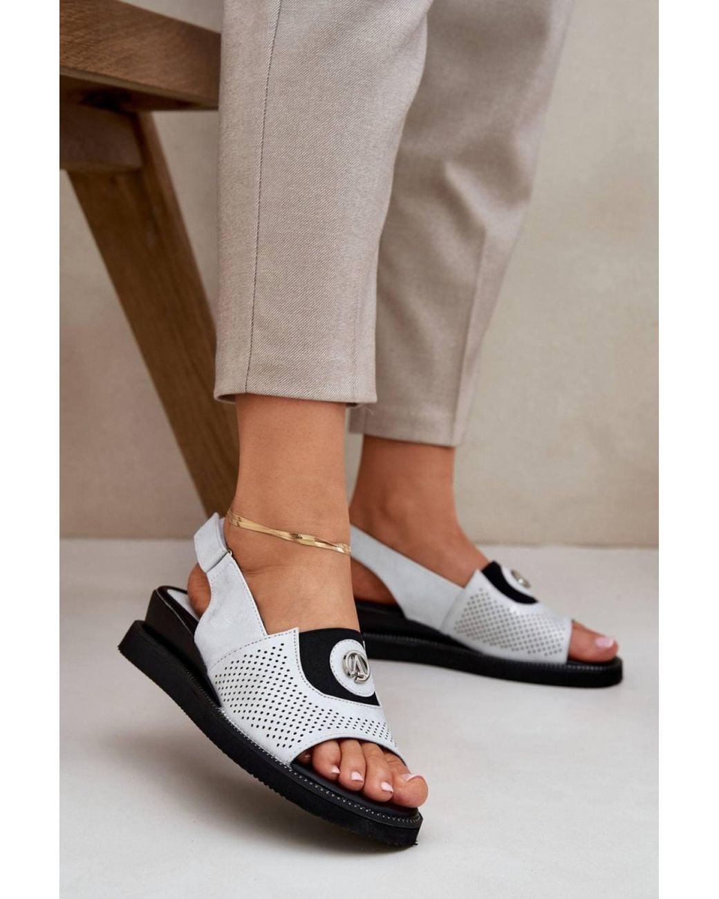 Love Lace Gray Jezzi Wedge Sandals With Velcro Strap Comfort