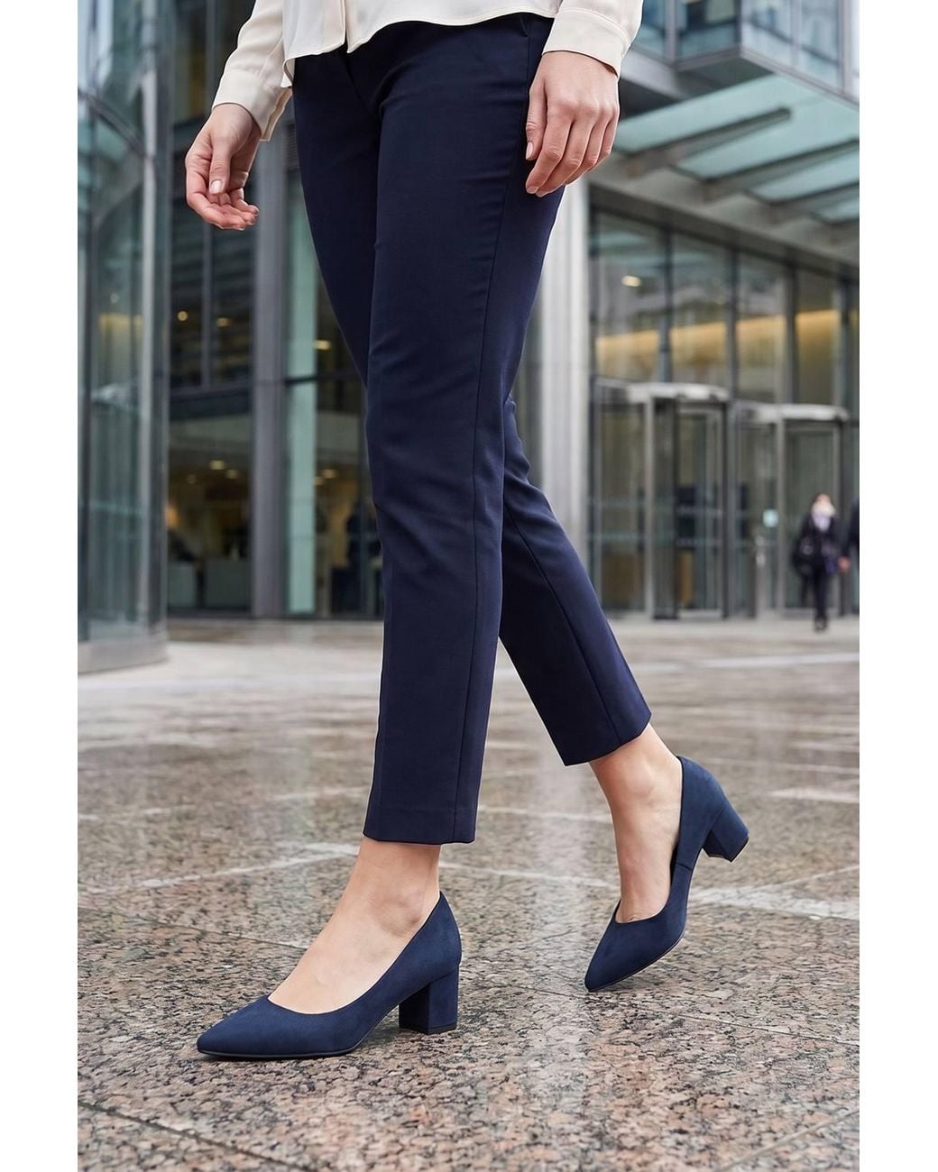 Spot on Blue Classic Block Heel Court Shoes