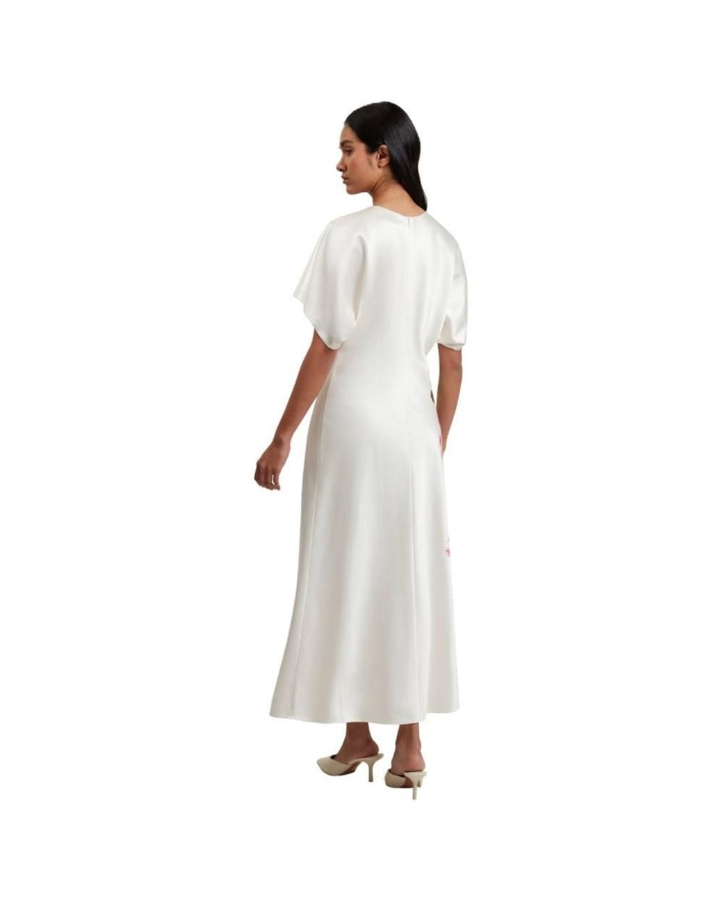 Ted Baker White Myzan Short Sleeve Round Neck Regular Fit Midi Dress