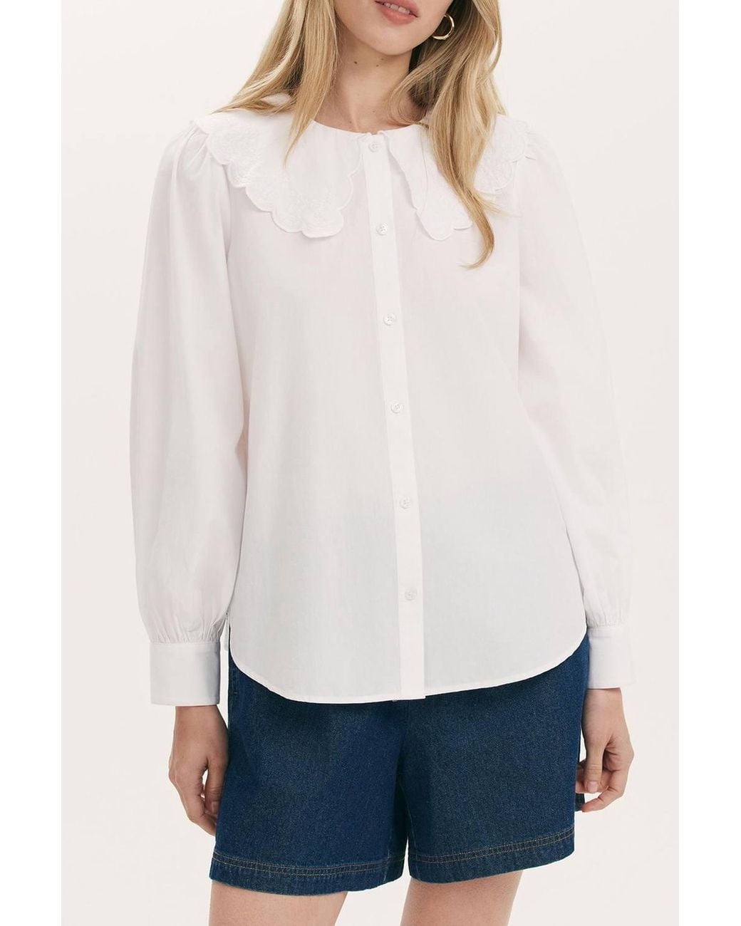 Finery London White Ansley Embroidered Collar Cotton Shirt