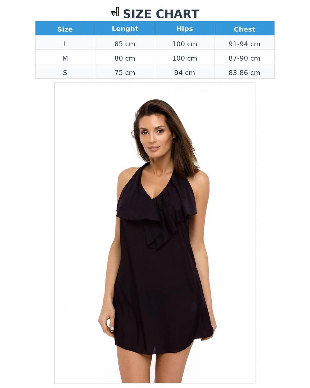 KDMD Black Cuban Style Beach Tunic With Frilled Neckline