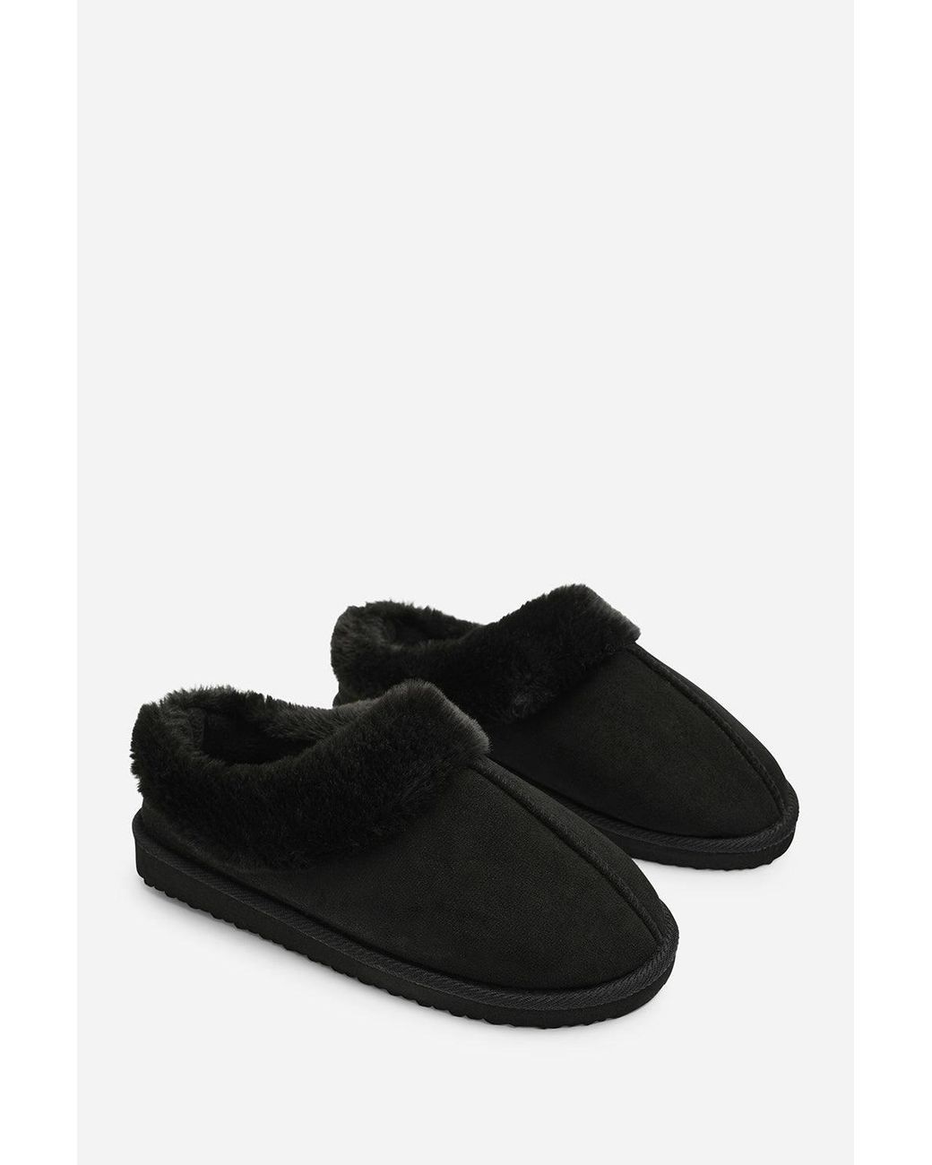 Where's That From Black Inaya Mule Slippers With Faux Fur Collar Trim