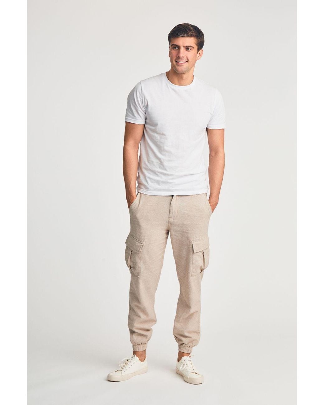 Tokyo Laundry Natural Linen Blend Cargo-Style Trousers for men