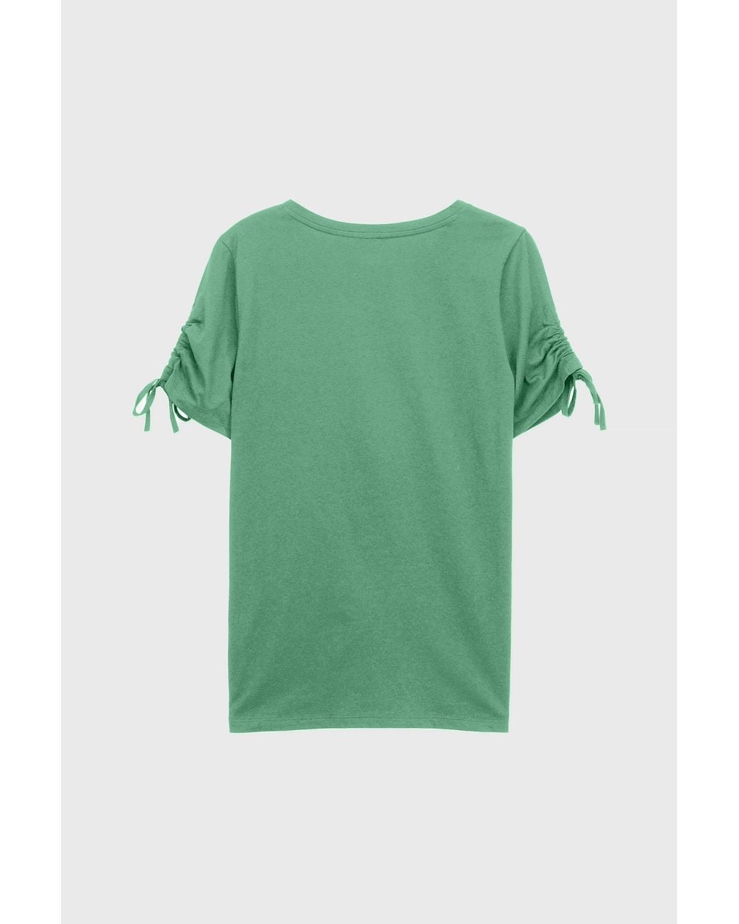 Enorsia Green Ruched Sleeves Chest Printed T-Shirt