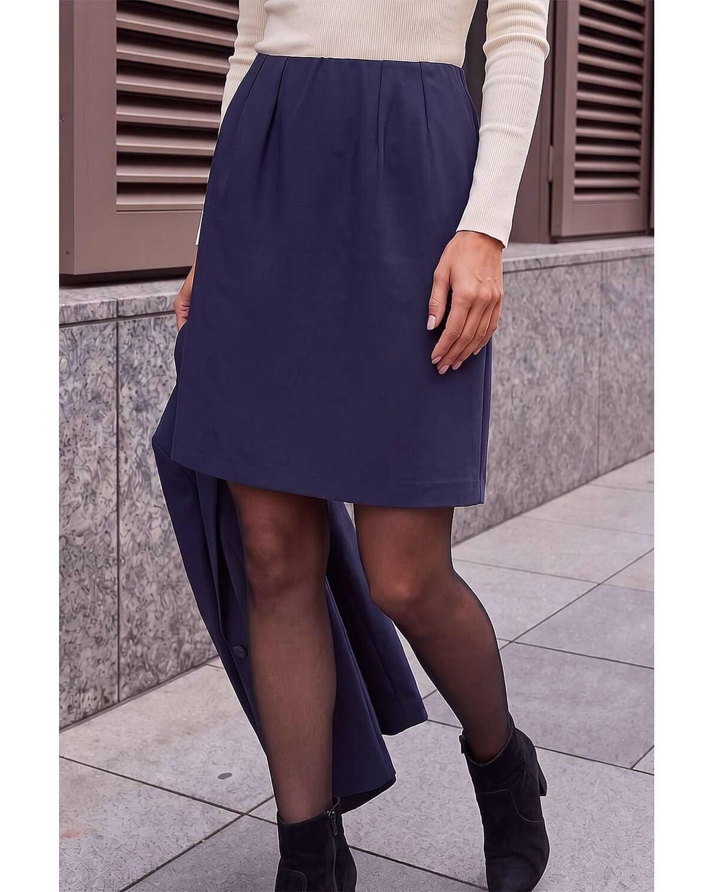 Roman Blue Petite Ponte Stretch Pencil Skirt