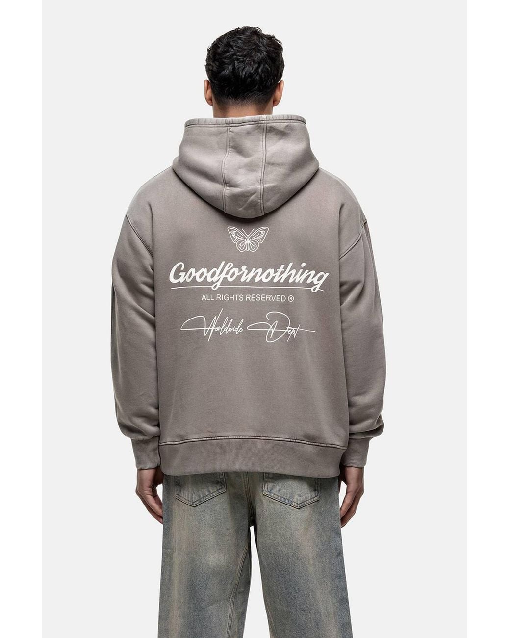 Good For Nothing Gray Oversized Graphic Back Print Overhead Hoody for men