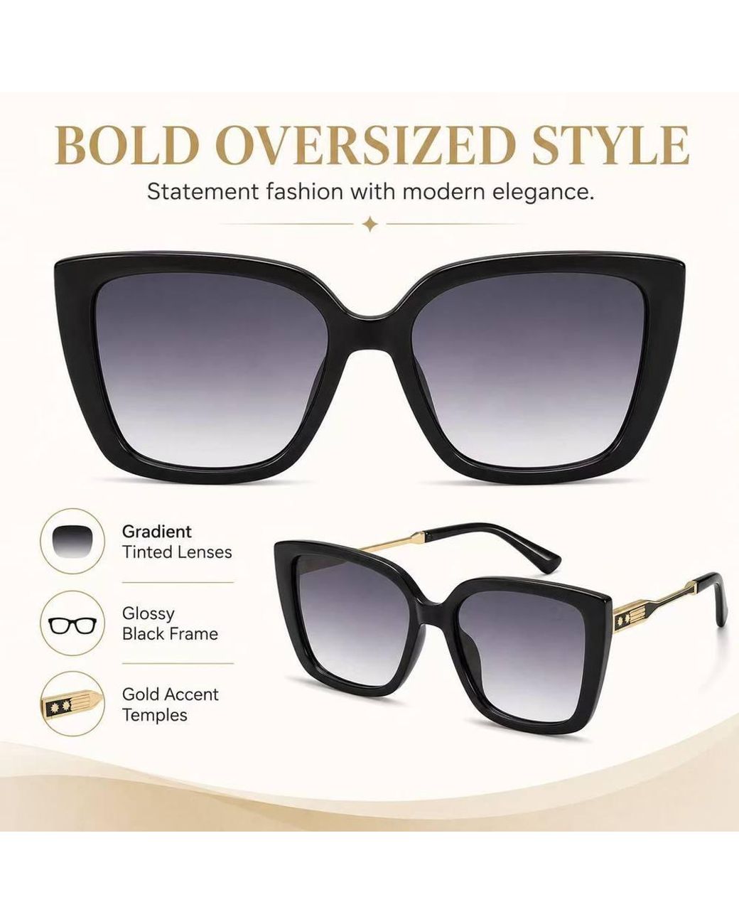 BluCore Black Elegent Sunglasses, Frame With Accent Temples