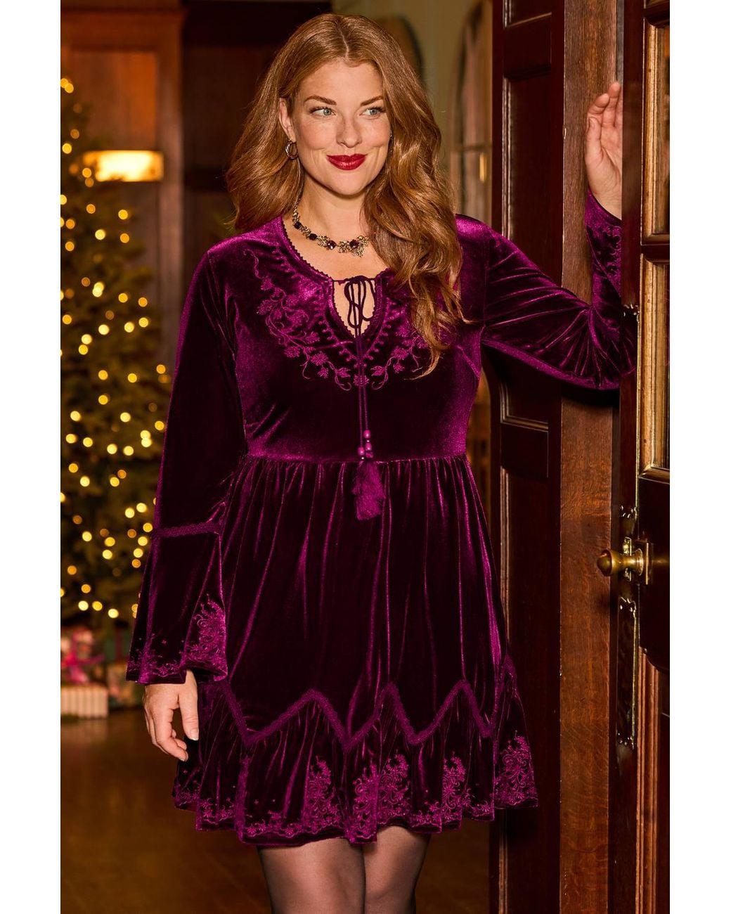 Joe Browns Purple Darcie Embroidered Velour Tunic Dress