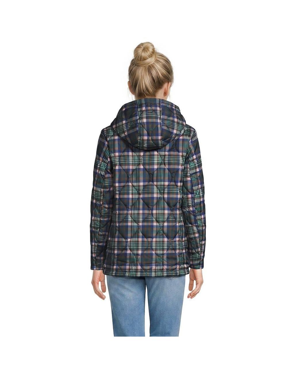 Lands' End Black Patterned Featherfree Insulated Quilted Jacket