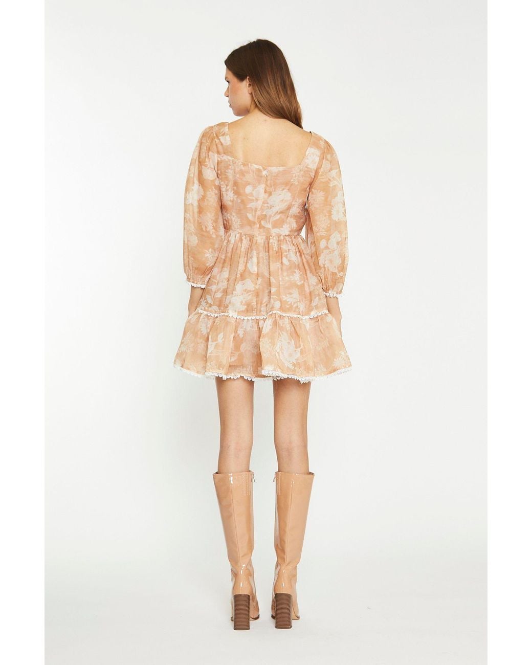 Shnoo Natural Square Neck Tiered Skater Mini Dress