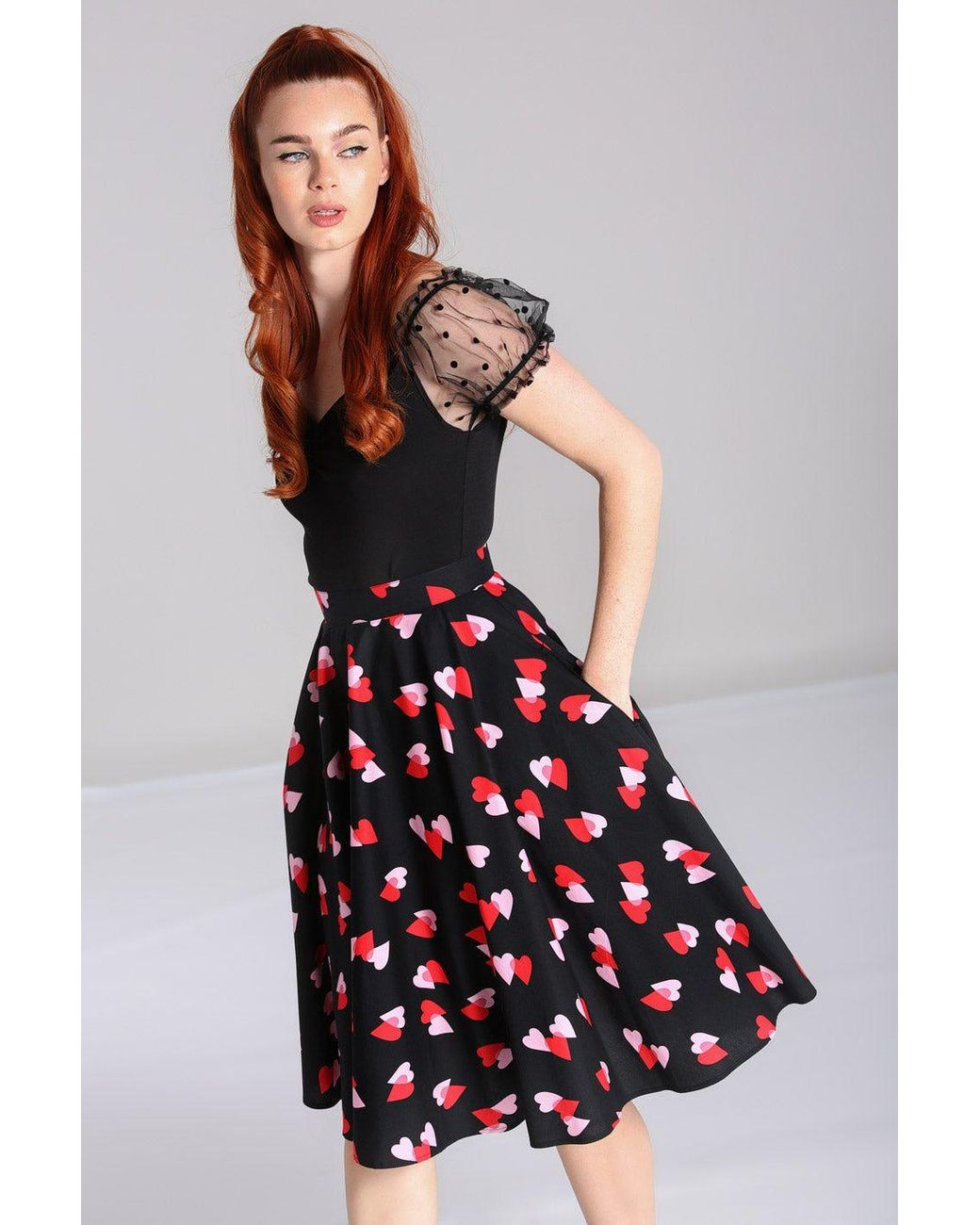 Hell Bunny Red Confetti Printed Cotton 50's Midi Skirt