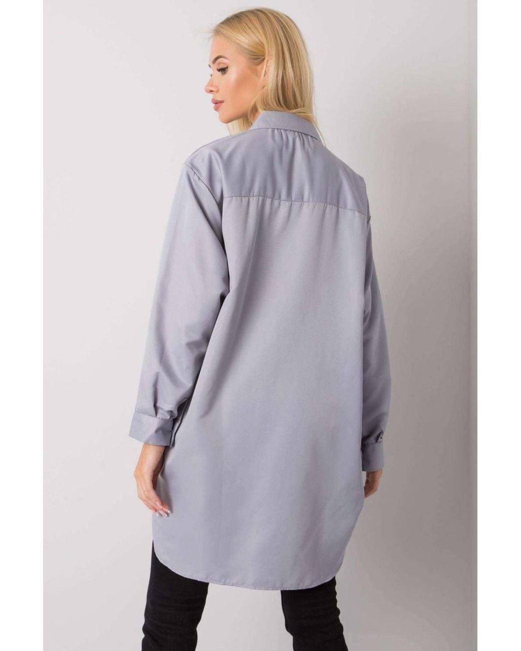 Love Lace Gray Long Sleeve Buttoned Extended Shirt Pockets