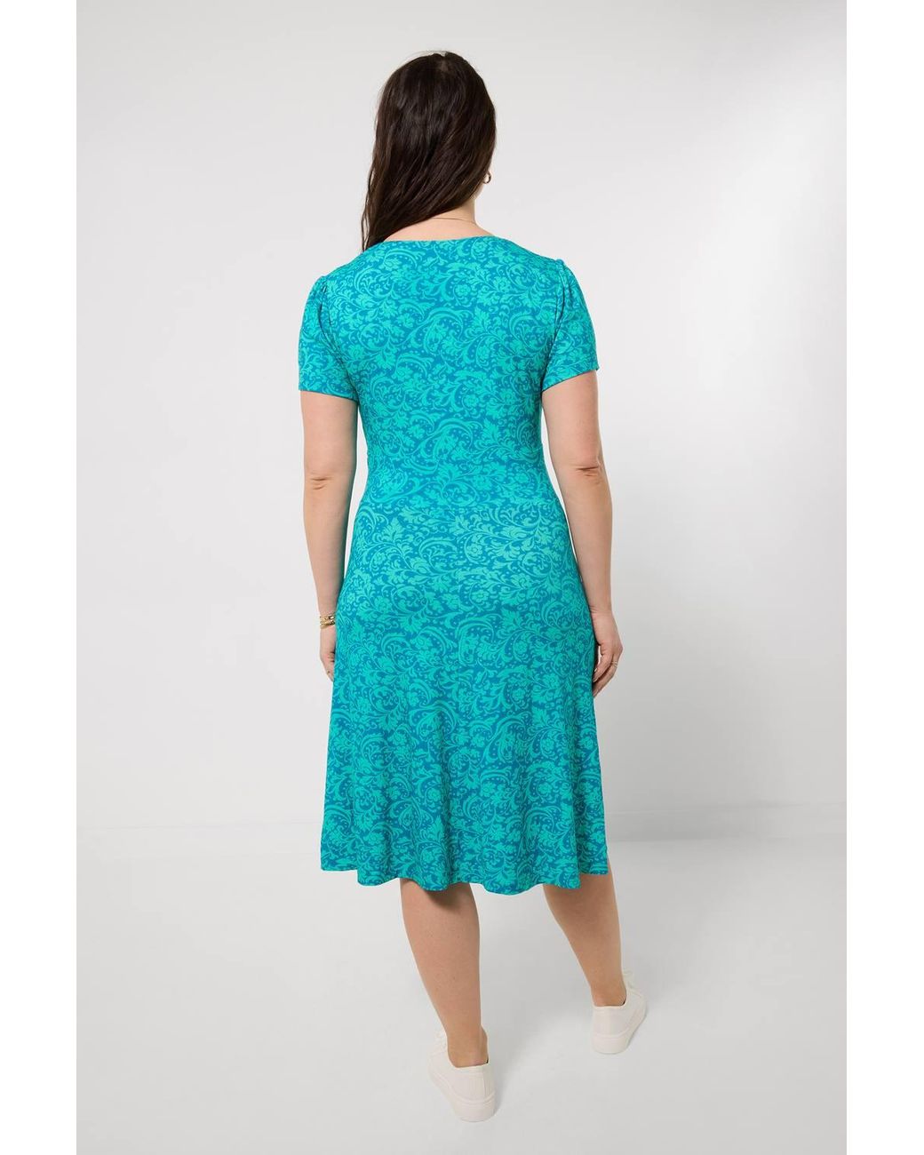 Joe Browns Blue Wrap Neck Jersey Dress With Floaty Hem & Underbust Seam