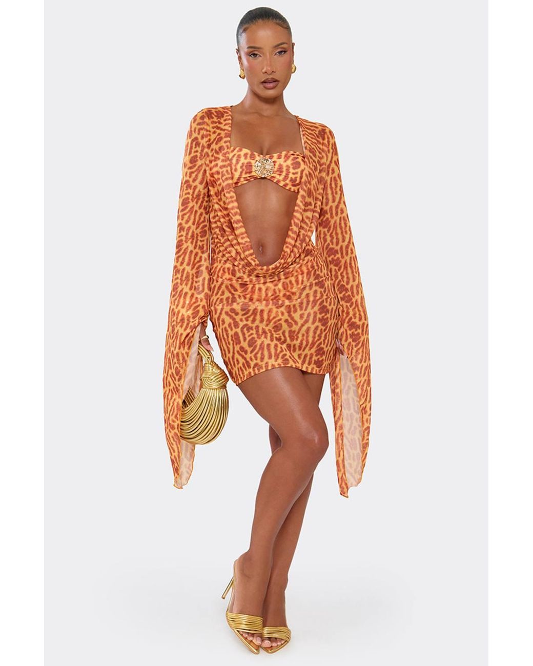 EGO Orange Leopard Print Mini Dress
