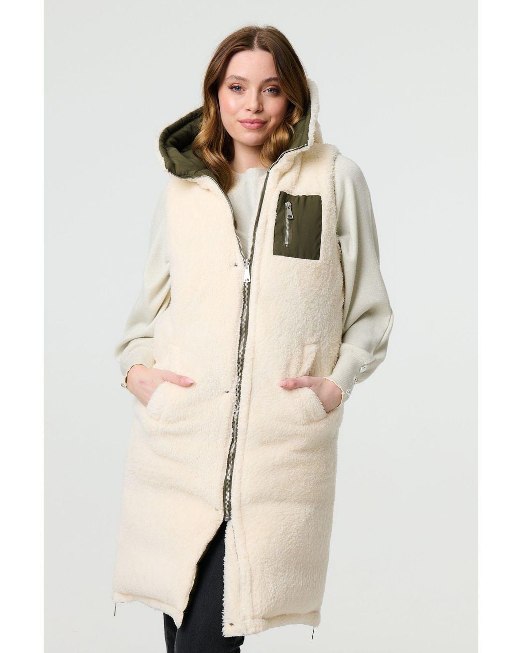 Izabel London Green Reversible Faux Fur Padded Hooded Gilet
