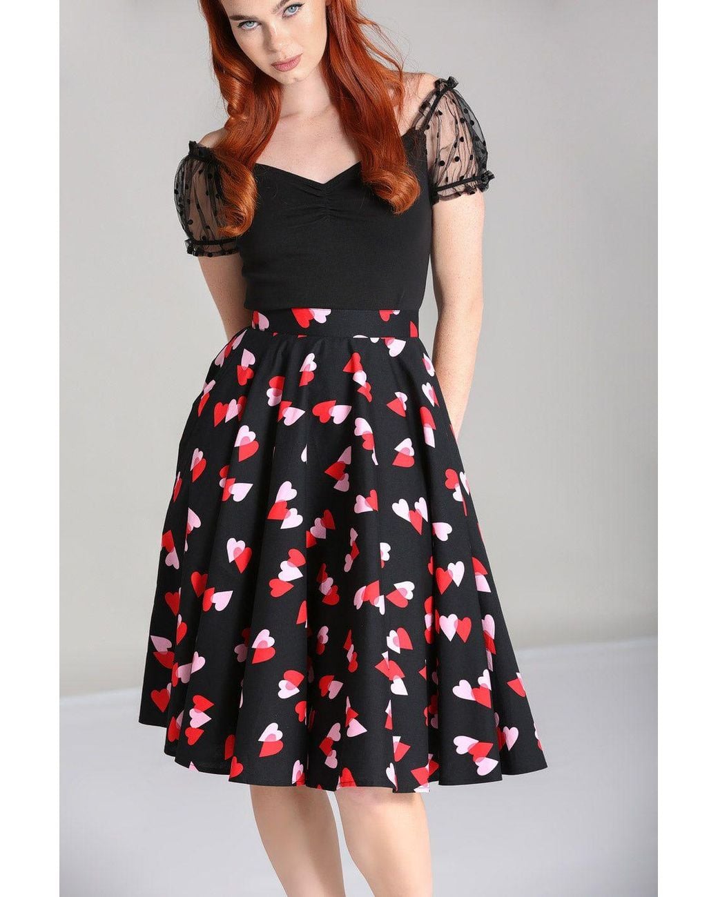 Hell Bunny Red Confetti Printed Cotton 50's Midi Skirt