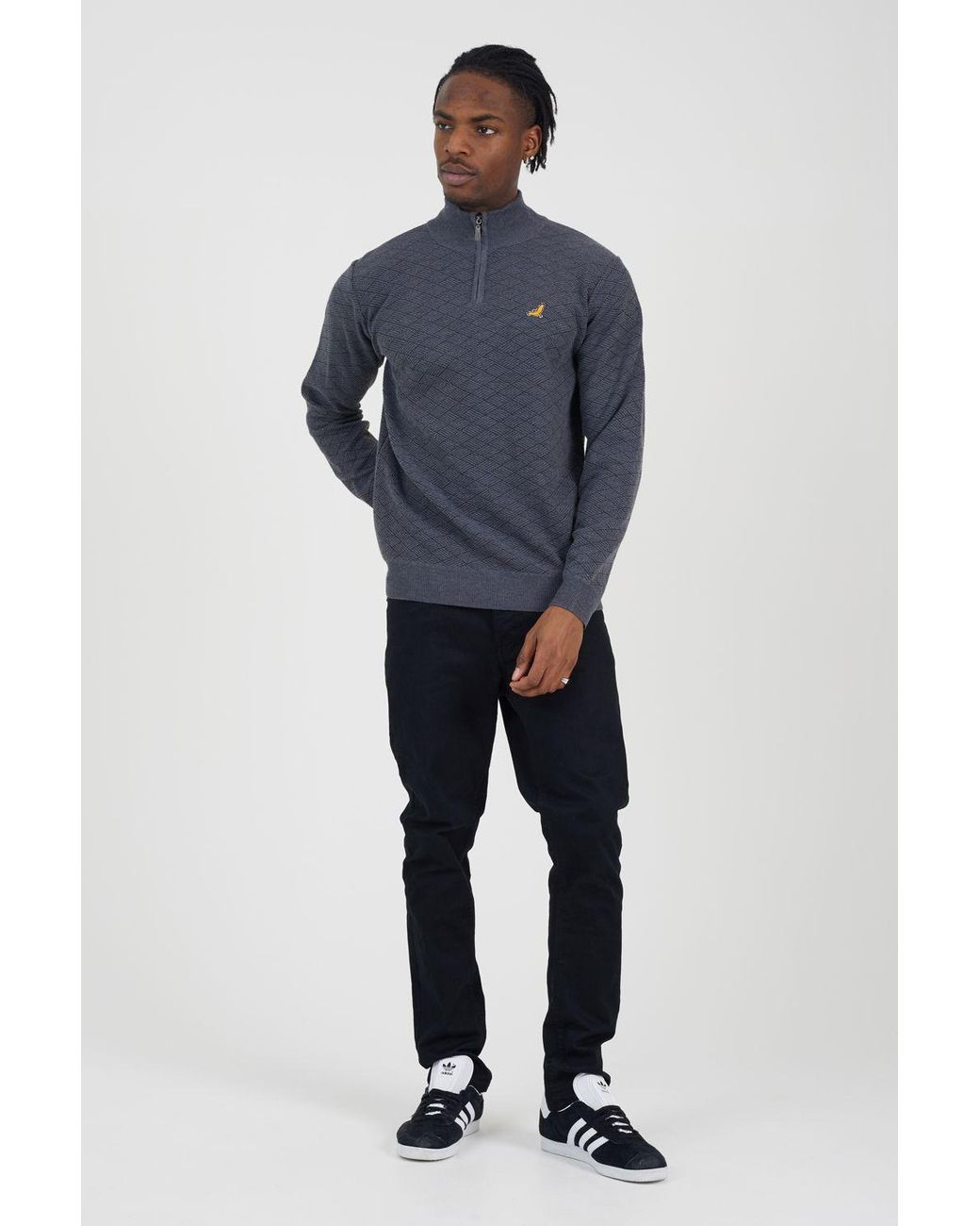 Brave Soul Blue Quarter Zip Funnel Neck Textured Knit Jumper for men